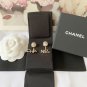 CHANEL Pearl Stud Crystal CC Name Logo TWO in ONE Gold Metal Earrings NIB