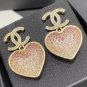 CHANEL Pink Crystal Heart Gold CC Dangle Drop Earrings 23P NIB