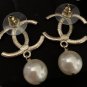 CHANEL Gold Crystal Embellished CC Pearl Dangle Drop Earrings NIB