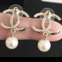 CHANEL Gold Crystal Embellished CC Pearl Dangle Drop Earrings NIB