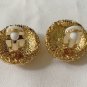 CHANEL Blue Gripoix Gold CC Round Clip On Vintage Earrings