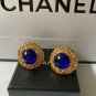 CHANEL Blue Gripoix Gold CC Round Clip On Vintage Earrings