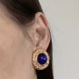 CHANEL Blue Gripoix Gold CC Round Clip On Vintage Earrings