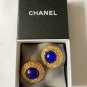 CHANEL Blue Gripoix Gold CC Round Clip On Vintage Earrings