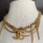 CHANEL CC Gold Crystal Metal Woven Fringe Short Necklace 2022 NIB