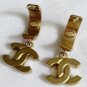 CHANEL Vintage Antique Gold Crystal Pearl Hoop CC Dangle Earrings NIB