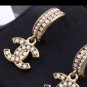 CHANEL Vintage Antique Gold Crystal Pearl Hoop CC Dangle Earrings NIB