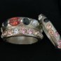 CHANEL Vintage Multi Color Rhinestone Pearl Triple Ring Light Gold NIB