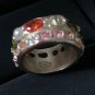 CHANEL Vintage Multi Color Rhinestone Pearl Triple Ring Light Gold NIB