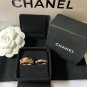 CHANEL Vintage Multi Color Rhinestone Pearl Triple Ring Light Gold NIB