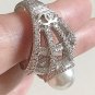 CHANEL Vintage Big Pearl White Crystal CC Logo Silver Metal Ring