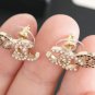 CHANEL White Black Crystal Gold Metal Double CC Stud Earrings NIB