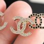 CHANEL White Black Crystal Gold Metal Double CC Stud Earrings NIB