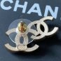 CHANEL White Black Crystal Gold Metal Double CC Stud Earrings NIB