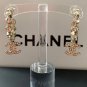 CHANEL Rhinestone Gold Hoop Crystal CC Dangle Drop Earrings NIB