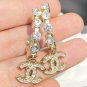 CHANEL Rhinestone Gold Hoop Crystal CC Dangle Drop Earrings NIB