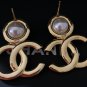 CHANEL Vintage Enamel Pink CC Gold Quilted Metal Pearl Earrings NIB