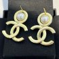 CHANEL Vintage Enamel Pink CC Gold Quilted Metal Pearl Earrings NIB