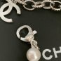 CHANEL CC Crystal Embellished Pearl Necklace Silver Metal Chain 2023 NIB