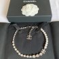 CHANEL CC Crystal Embellished Pearl Necklace Silver Metal Chain 2023 NIB