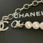 CHANEL CC Crystal Embellished Pearl Necklace Silver Metal Chain 2023 NIB