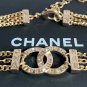 CHANEL Crystal CC Name Plate Pendant Triple Gold Chain Necklace NIB