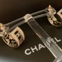 CHANEL CC Gold Metal Half Hoop Logo Crystal Stud Earrings 2020 NIB