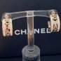 CHANEL CC Gold Metal Half Hoop Logo Crystal Stud Earrings 2020 NIB