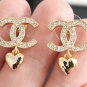 CHANEL Gold Crystal CC Stud Heart Dangle Drop Earrings 2023 NIB