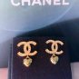 CHANEL Gold Crystal CC Stud Heart Dangle Drop Earrings 2023 NIB