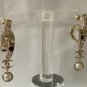 CHANEL Rhinestone Gold Twist Metal CC Dangle Pearl Drop Earrings NIB