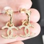 CHANEL Gold Metal Heart Hoop Crystal CC Drop Earrings 2023 NIB
