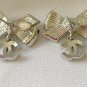 CHANEL Silver Crystal Bow Pearl Mini CC Dangle Stud Earrings 2023 NIB