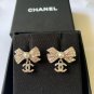 CHANEL Silver Crystal Bow Pearl Mini CC Dangle Stud Earrings 2023 NIB