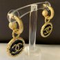 CHANEL Vintage Gold Medal Black Enamel CC Dangle Drop Earrings NIB