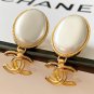 CHANEL Vintage Gold Metal Oval Pearl Resin CC Dangle Earrings NIB