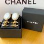 CHANEL Vintage Gold Metal Oval Pearl Resin CC Dangle Earrings NIB