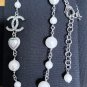 CHANEL Pearl Crystal Heart CC Coco Mark Silver Chain Necklace 23B NIB