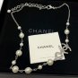 CHANEL Pearl Crystal Heart CC Coco Mark Silver Chain Necklace 23B NIB