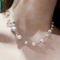 CHANEL Pearl Crystal Heart CC Coco Mark Silver Chain Necklace 23B NIB