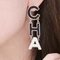 CHANEL Black Cream White Enamel Letter Gold Metal Earrings 24A NIB
