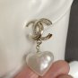 CHANEL Classic Gold Metal CC Stud Pearl Heart Drop Earrings 2021 NIB