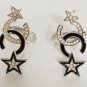 CHANEL Black White CC Crystal Star Stud Earrings Silver Metal Ear Clip 23K NIB