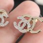 CHANEL Gold Metal White Crystal Double Duo CC Stud Earrings 2023 NIB