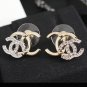 CHANEL Gold Metal White Crystal Double Duo CC Stud Earrings 2023 NIB
