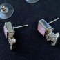 CHANEL Square Mini Pink Yellow Gold Crystal CC Stud Earrings NIB