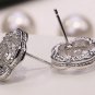 CHANEL Camelia Silver Crystal CC Stud Earrings Classic Authentic NIB