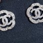 CHANEL Camelia Silver Crystal CC Stud Earrings Classic Authentic NIB