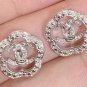 CHANEL Camelia Silver Crystal CC Stud Earrings Classic Authentic NIB