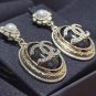 CHANEL Pearl Stud Gold Black Marble Medal Crystal CC Drop Earrings NIB